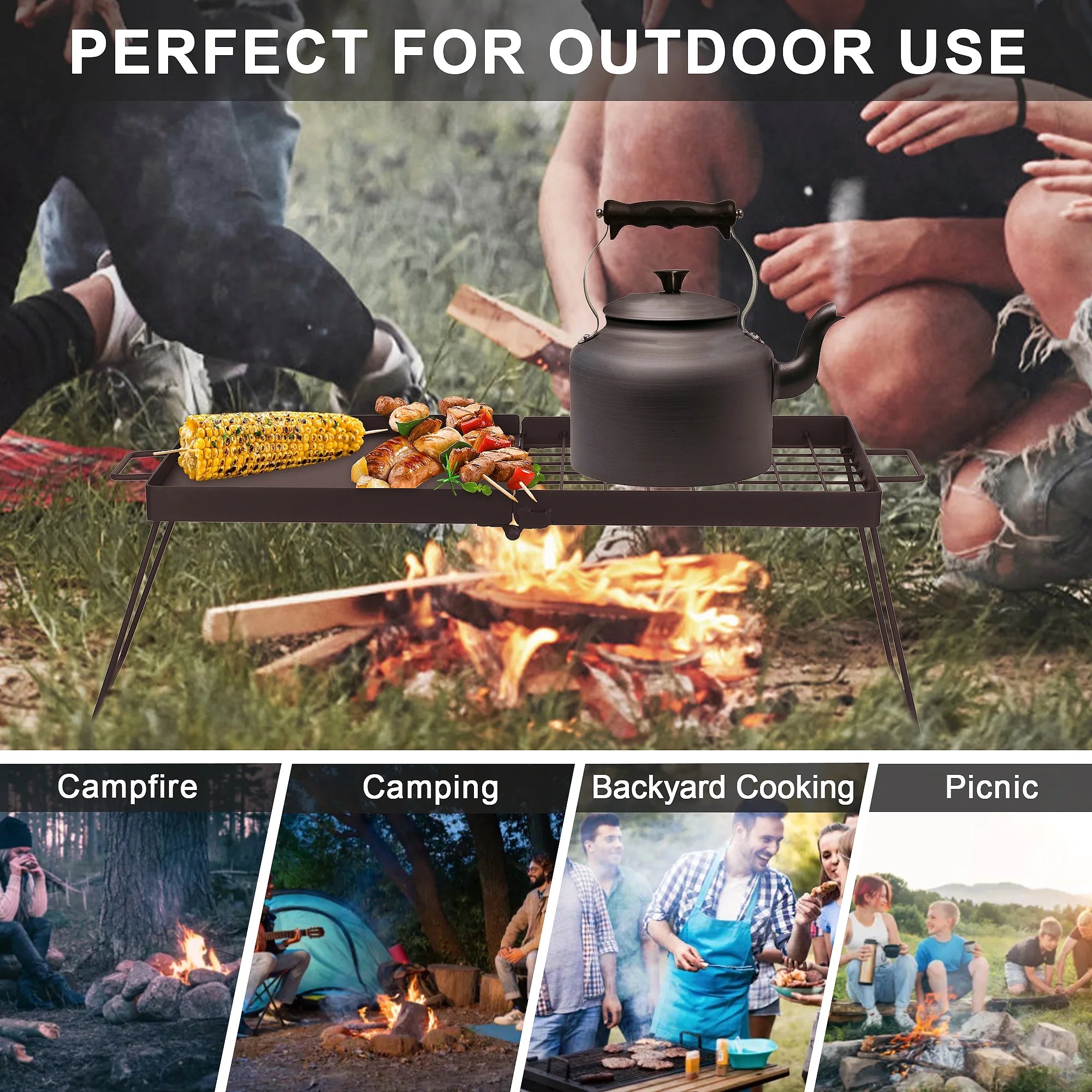 Folding Campfire Grill with Steel Mesh Grate U762