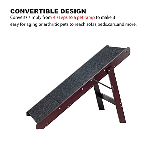 Wooden Pet Stairs Foldable Stairs & Ramp Portable Dog Ladder (Brown) U779316
