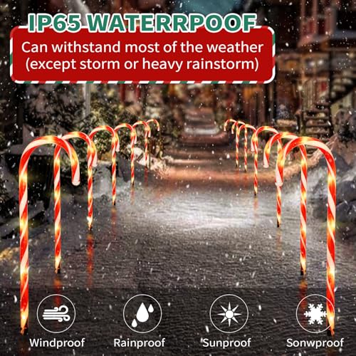 2PK 12 PCS 8 Modes Solar Candy Cane Lights 15FT J987