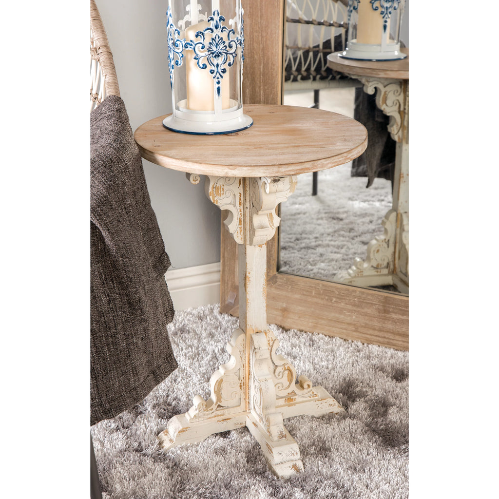 White Wood Accent Table with Brown Wood Top Q66918