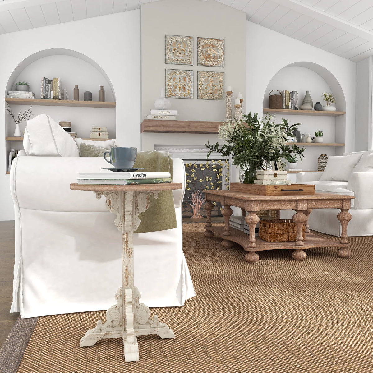 White Wood Accent Table with Brown Wood Top Q66918