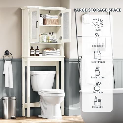 Espresso Over The Toilet Storage Cabinet with Glass Doors and Adjustable Shelf F658312