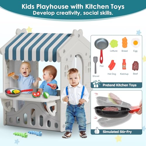 Kids Playhouse with Kitchen Toys Set Blue Y196