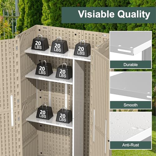 60 Cu.Ft Vertical Outdoor Storage Shed, Resin, Khaki N4608