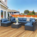 7 Pieces All-Weather Rattan Sectional Sofa with Tea Table Aegean Blue A5214