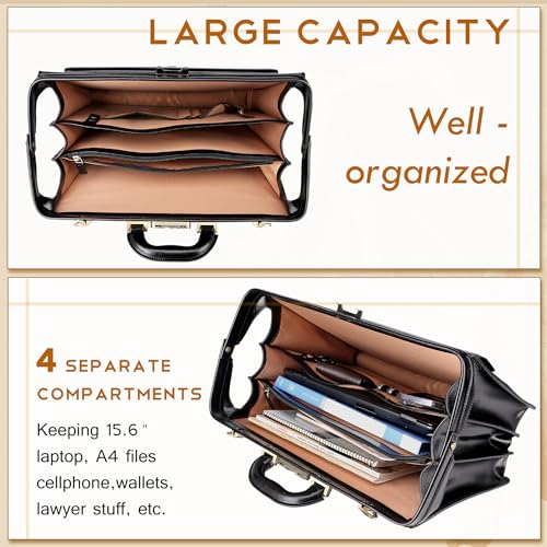 Leather Briefcase with Lock Attache Case 15.6 Inch Laptop Doctor Bag K6100