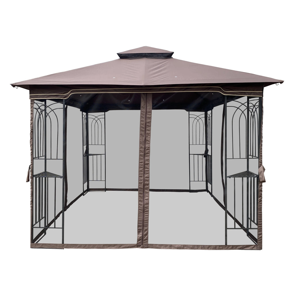 10x10 Outdoor Patio Gazebo Canopy Tent With Ventilated Double Roof And Mosquito Net, Brown Z359585