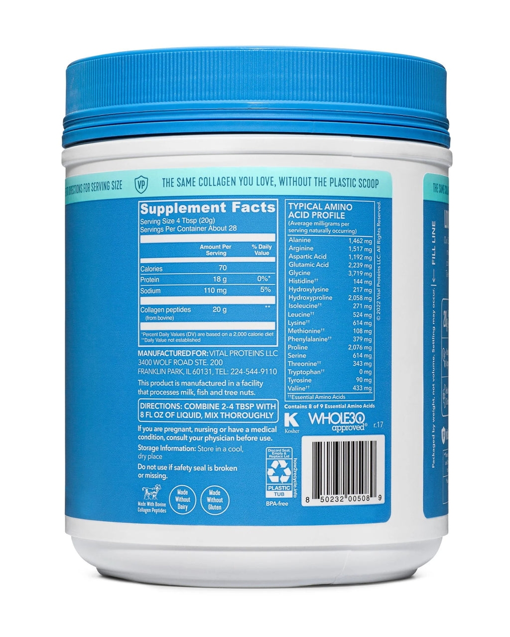 Unflavored Collagen Peptides Supplement Powder, 20 oz I838100