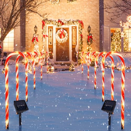2PK 12 PCS 8 Modes Solar Candy Cane Lights 15FT J987