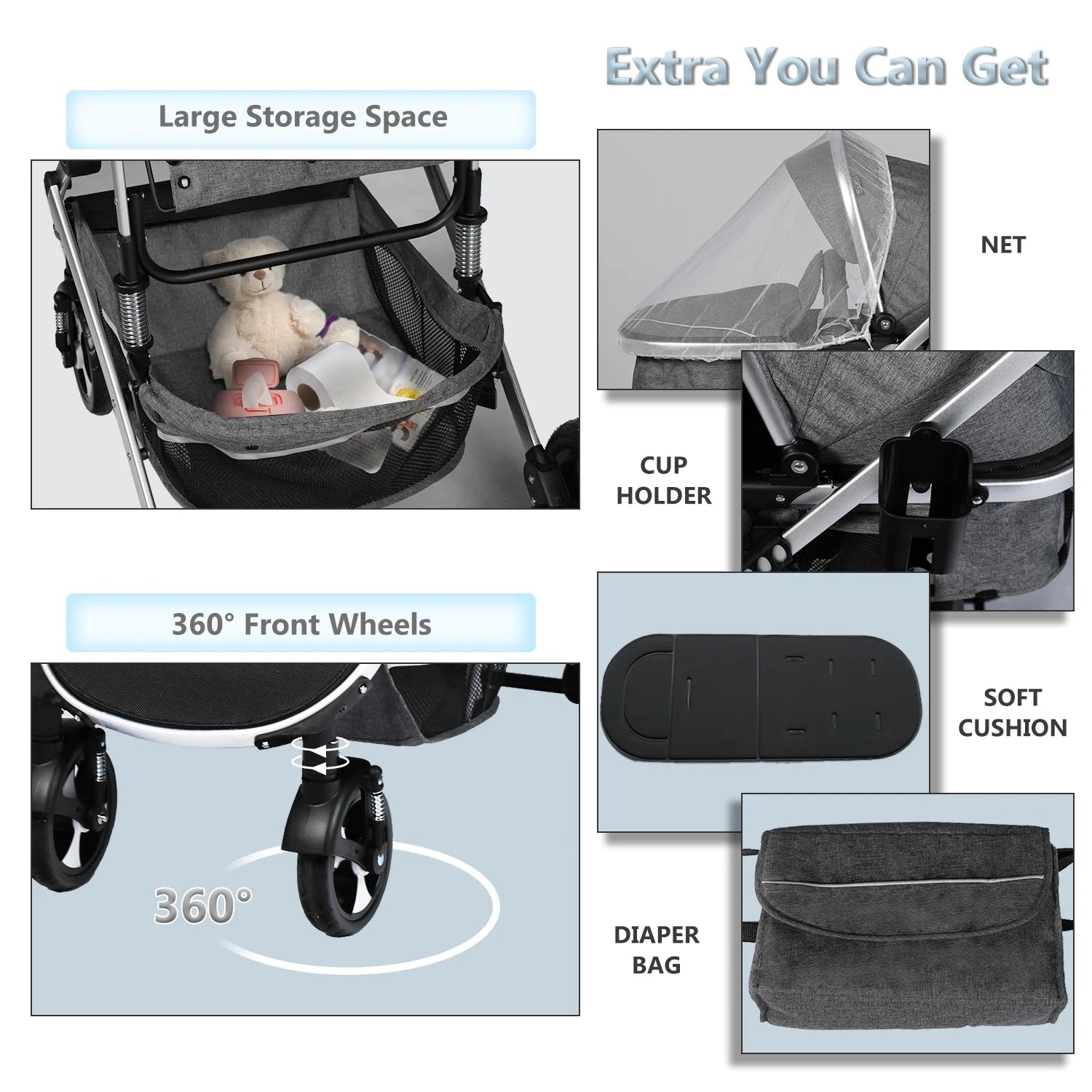 2 in 1 Convertible Baby Stroller, Dark Grey P788153