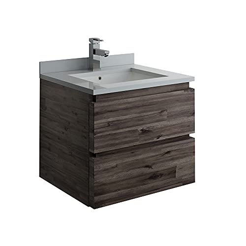 24 Inch Wall Hung Bathroom Vanity with Quartz Countertop and Ceramic Sink S451877