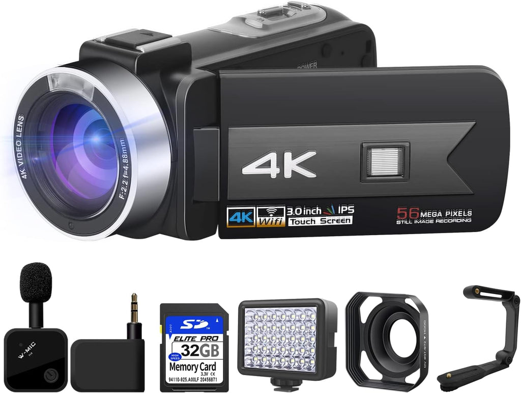 4K 56MP Camcorder with Microphone 16× Digital Zoom 3’’ Touch Screen and Remote Control Z9926