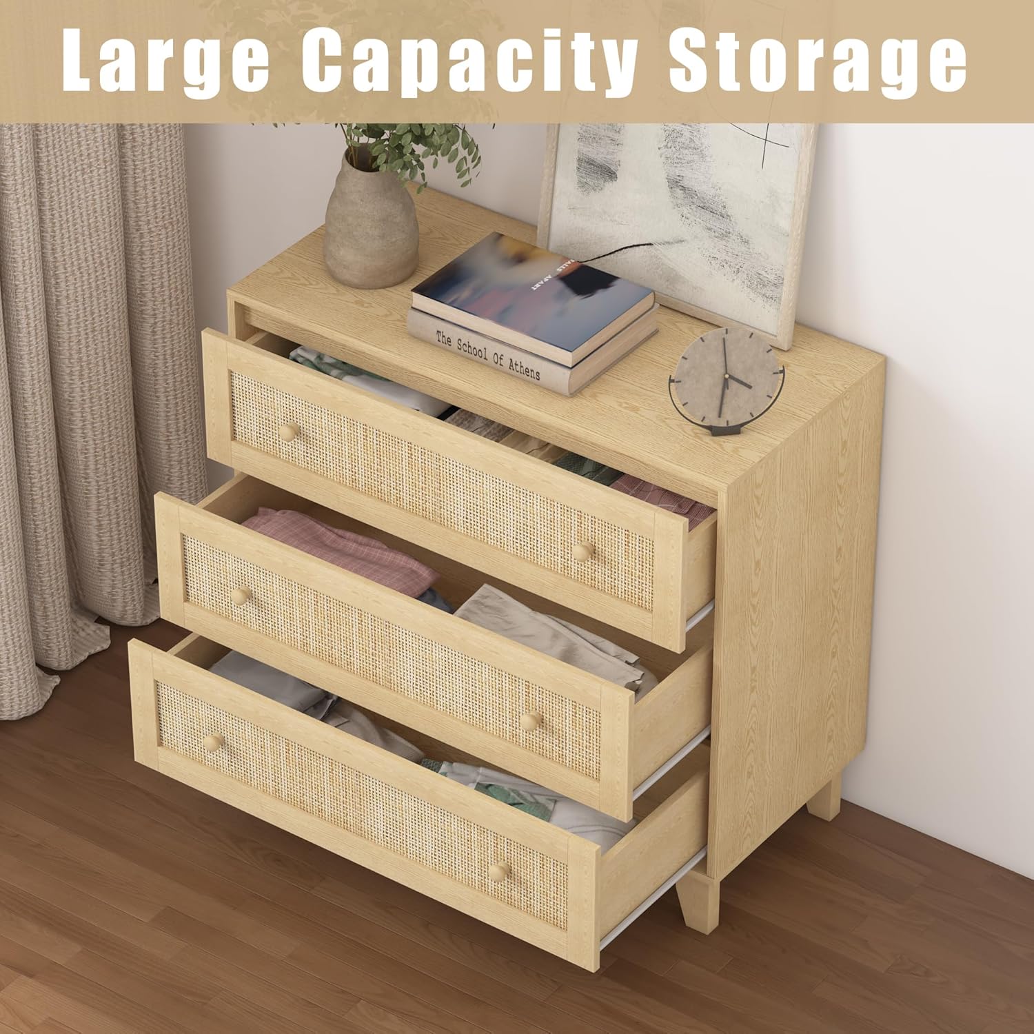 3 Drawer Natural Rattan Wood Dresser O98471