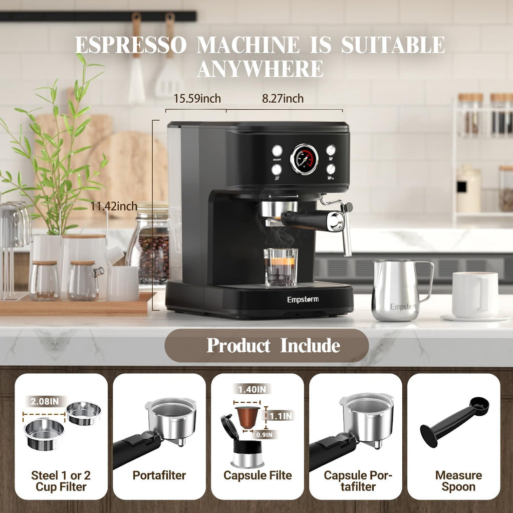 Black 20 Bar Espresso Coffee Machine with Milk Frother C9281