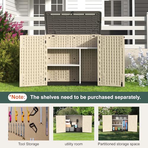 60 Cu.Ft Vertical Outdoor Storage Shed, Resin, Khaki N4608