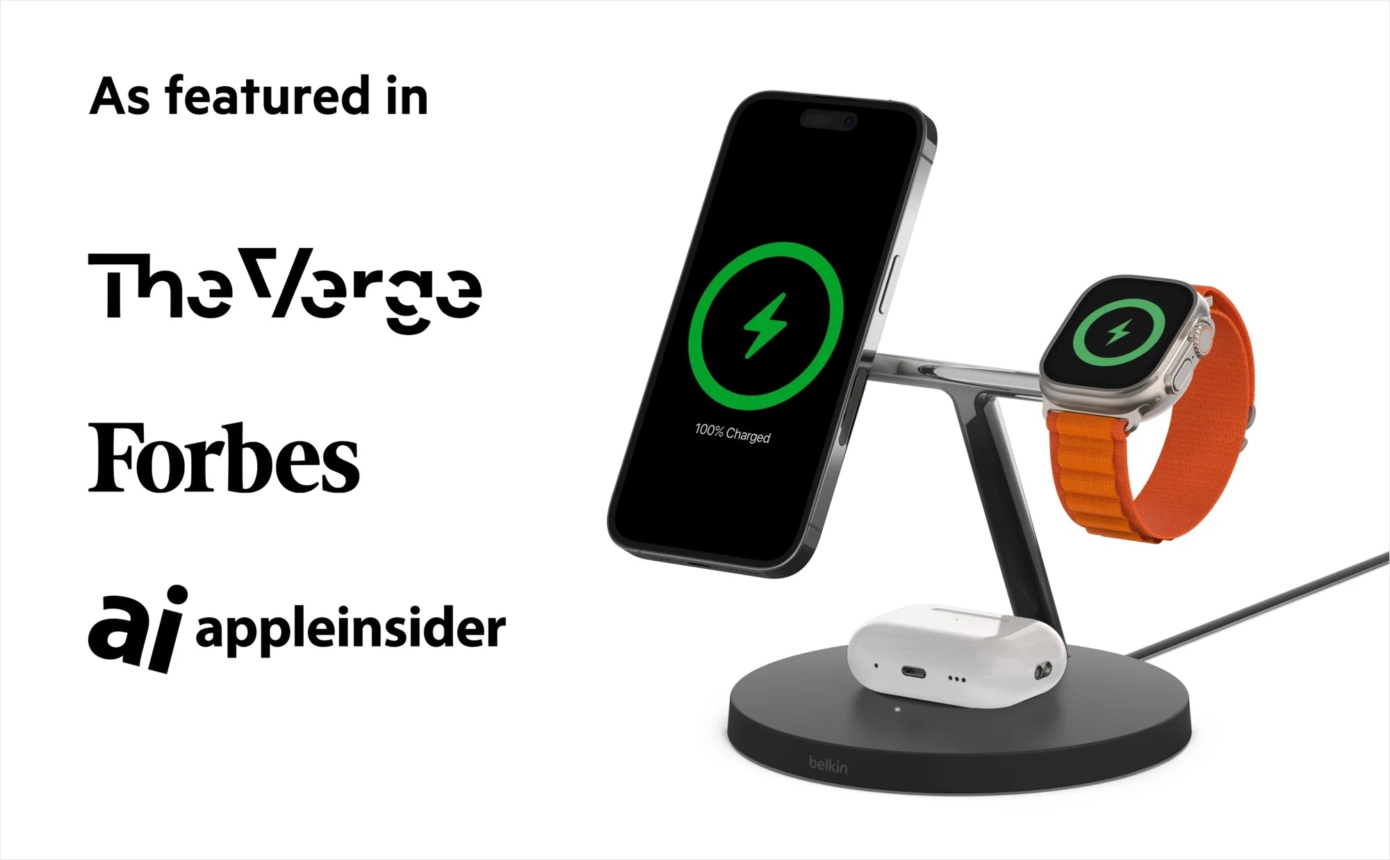 Black 3-in-1 Wireless Charging Stand for iPhone, Apple Watch, AirPods E821