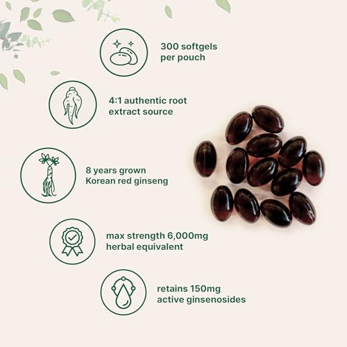 300 Softgels Red Panax Ginseng Supplement 6,000mg Per Serving Y97667
