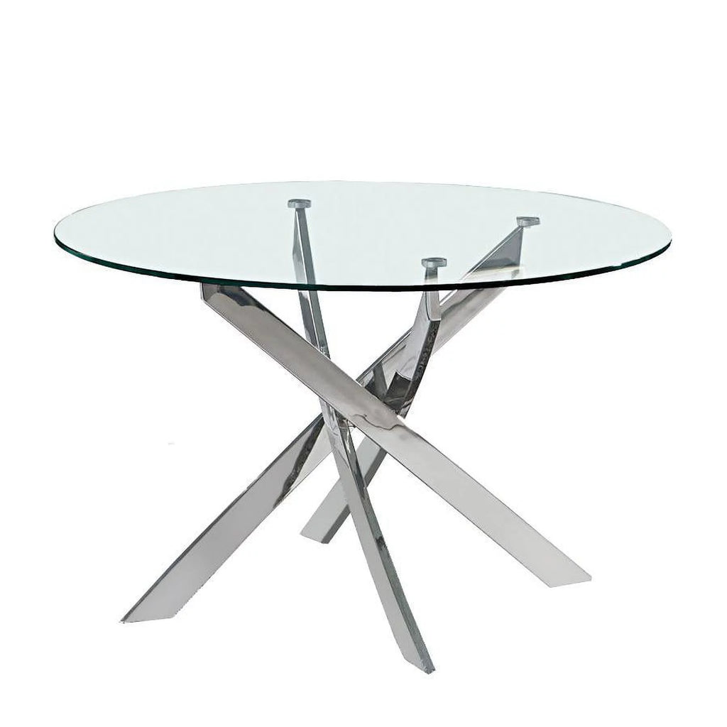 48" Round Dining Table with Glass Top and Silver Legs S69417