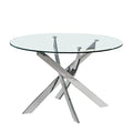 48" Round Dining Table with Glass Top and Silver Legs S69417