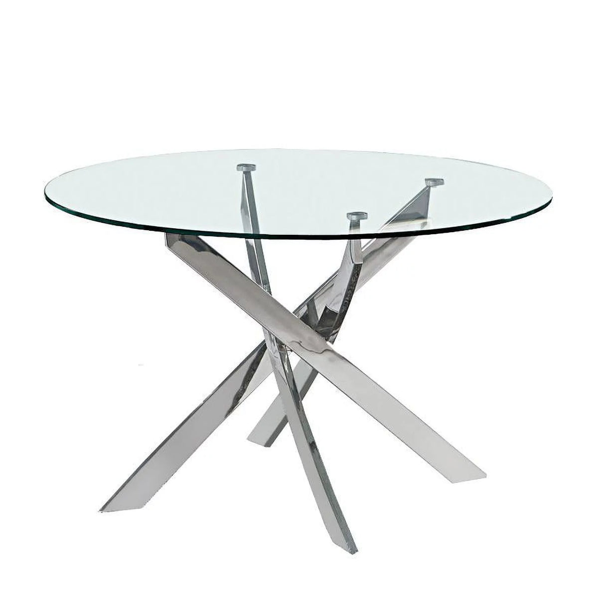 48" Round Dining Table with Glass Top and Silver Legs S69417