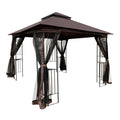 10x10 Outdoor Patio Gazebo Canopy Tent With Ventilated Double Roof And Mosquito Net, Brown Z359585