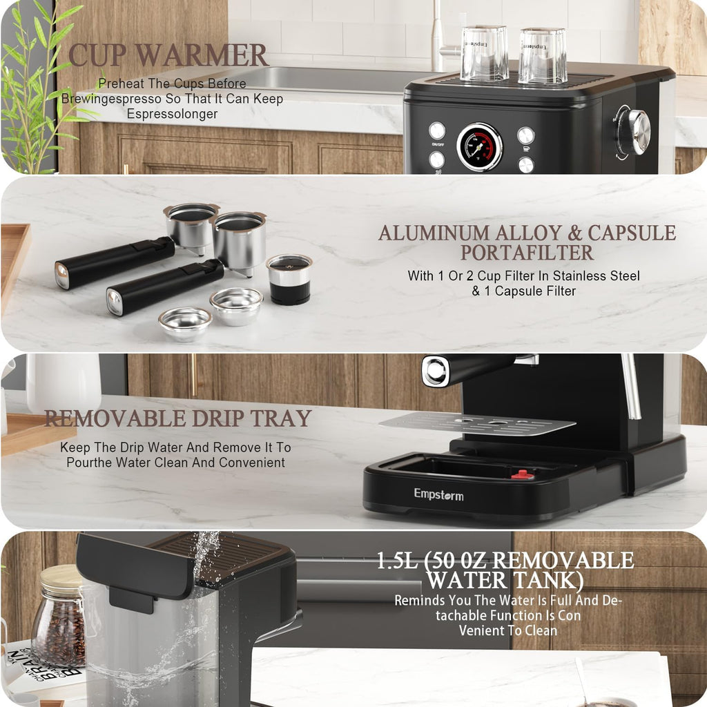 Black 20 Bar Espresso Coffee Machine with Milk Frother C9281