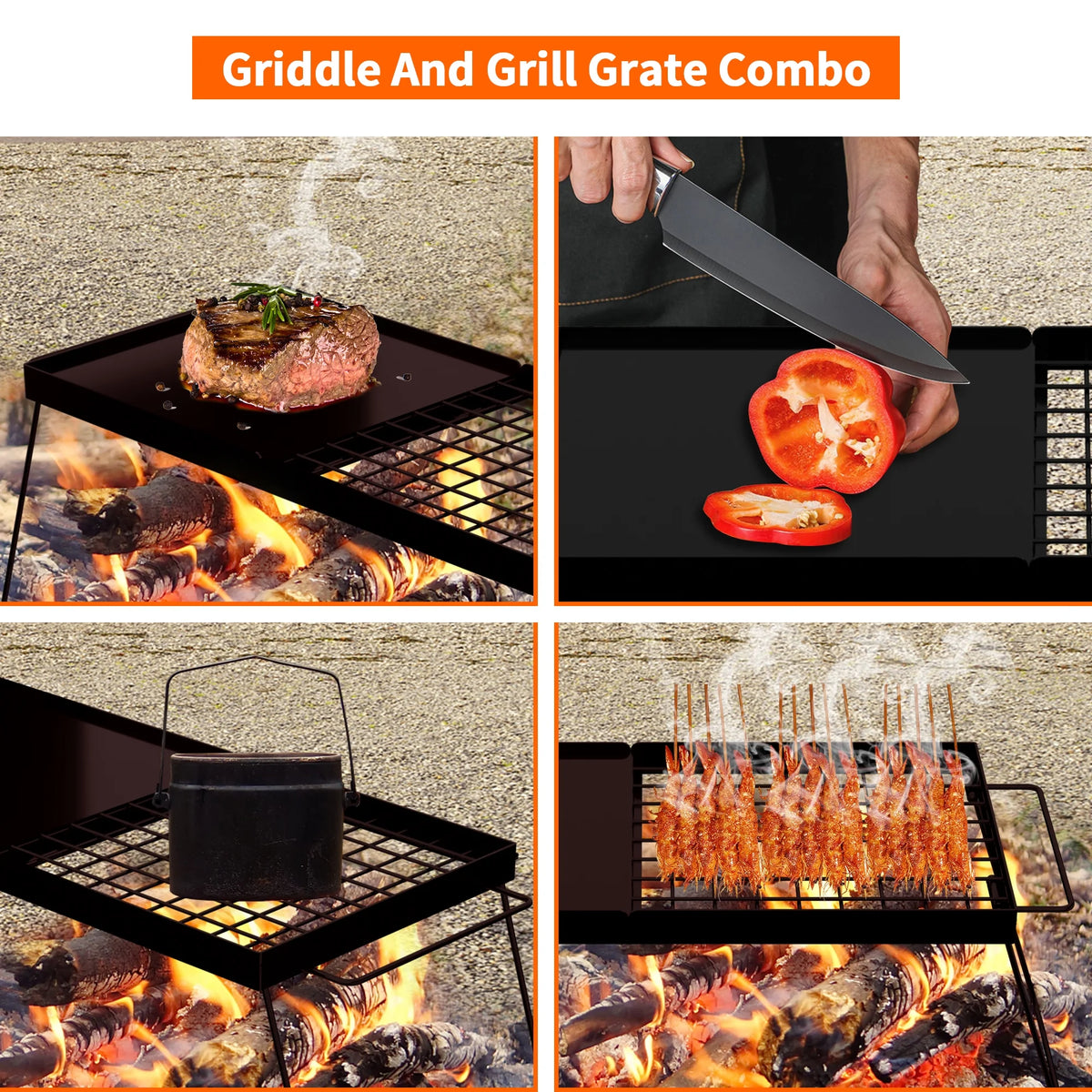 Folding Campfire Grill with Steel Mesh Grate U762