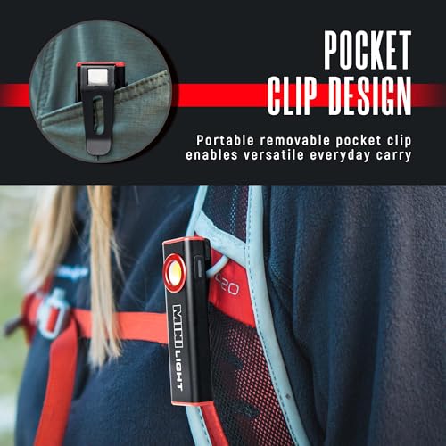 1600 Lumens Mini Magnetic Flat LED Flashlight with Clip, 3 Modes Waterproof Pocket Light (Ruby red) R531121