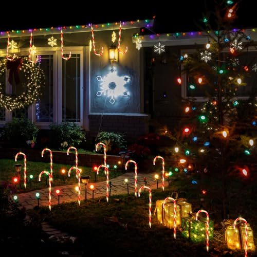 2PK 12 PCS 8 Modes Solar Candy Cane Lights 15FT J987