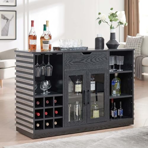 Grey Wine Bar Cabinet with Glass Door & Drawer G185