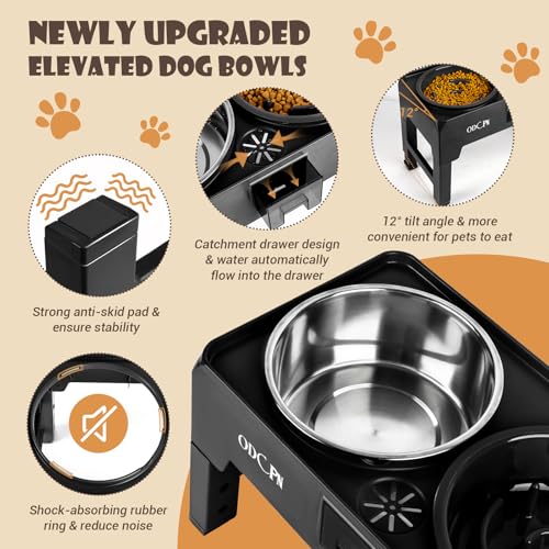6 Height Adjustable Raised Dog Bowls with 2 Stainless Steel & 1 Slow Feeder Dog Food Bowls, Non-Slip Dog Food Stand with Catchment Drawer L79192
