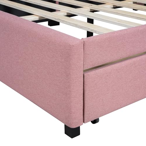 Twin Linen Fabric Upholstered Daybed with Trundle W6952