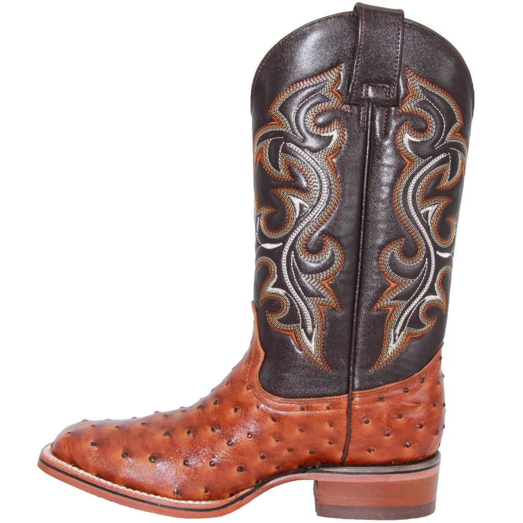 Men’s Genuine Leather Ostrich Print Square Toe Cowboy Boots S129