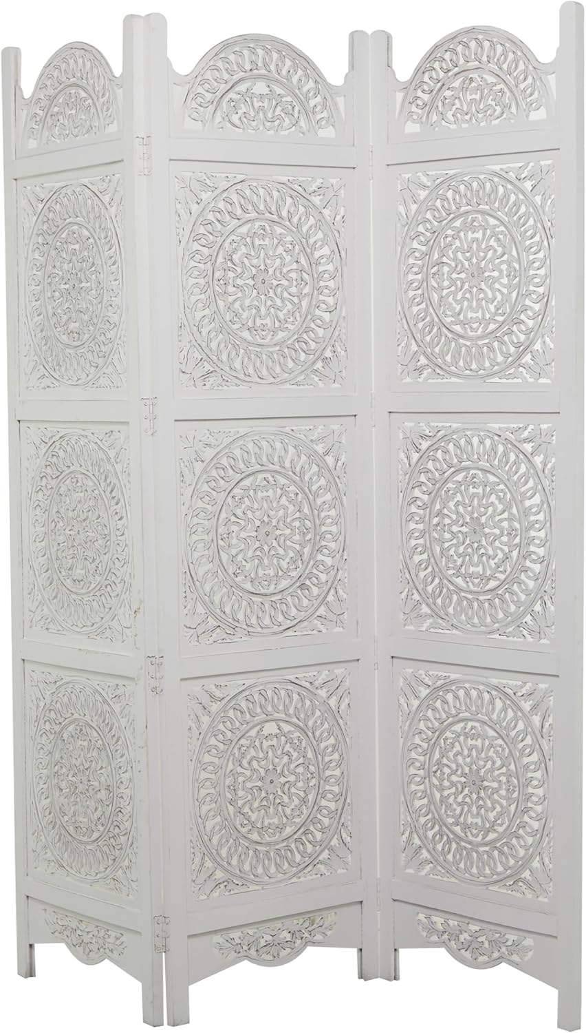White 3 Panel Wood Room Divider Screen M2461