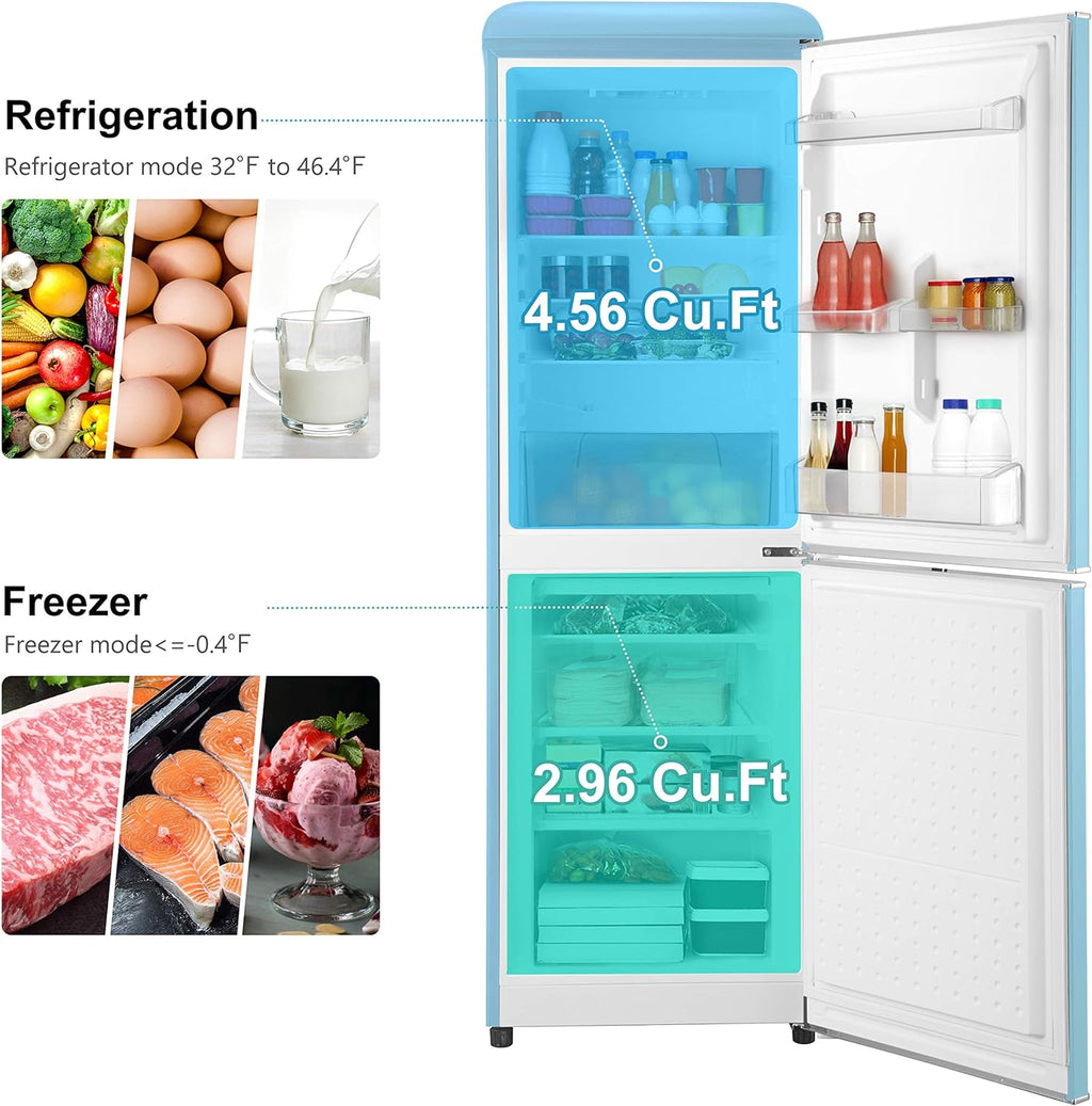 Blue 7.4 Cu Ft Retro Bottom Mount Refrigerator T405