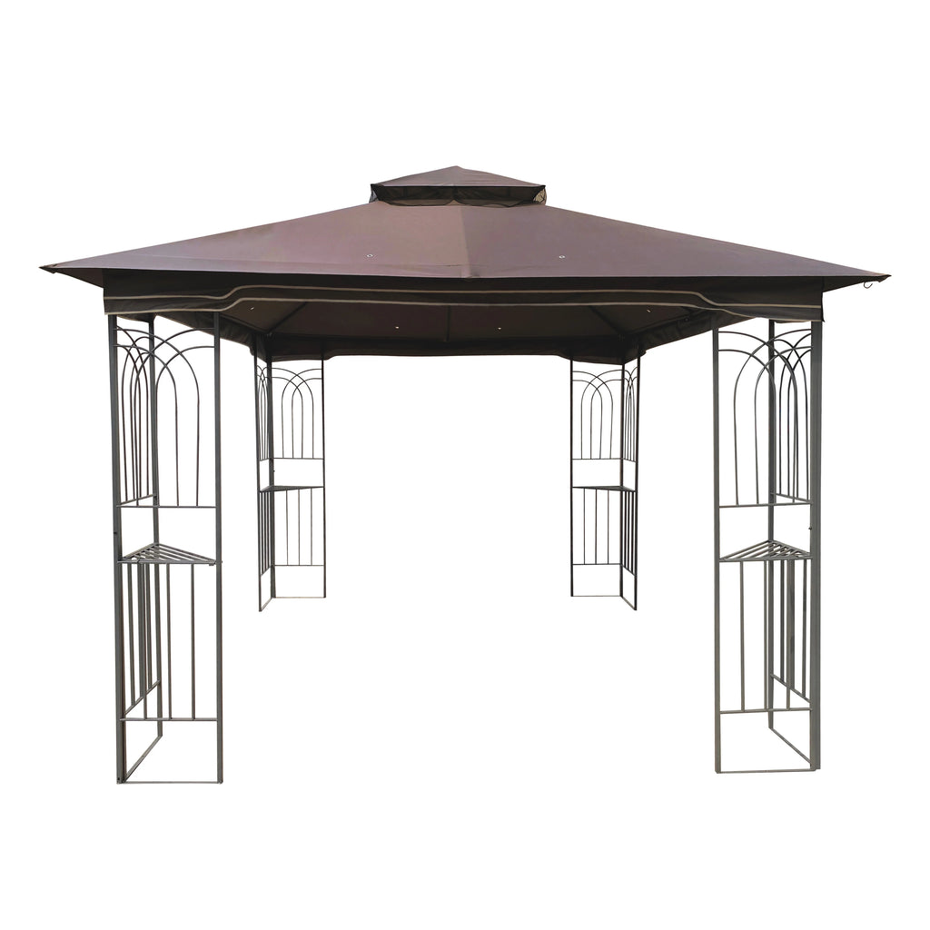 10x10 Outdoor Patio Gazebo Canopy Tent With Ventilated Double Roof And Mosquito Net, Brown Z359585
