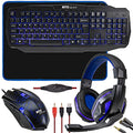 RGB Gaming Accessories Kit 4-in-1 Rainbow LED Backlight Bundle with Multimedia Keyboard, Optical Mouse, Mouse Pad & Headset B58060