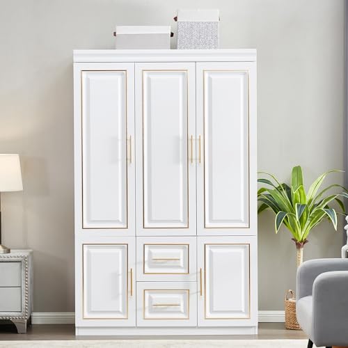 White Wood Storage Closet with Doors and Hanging Rod G2507