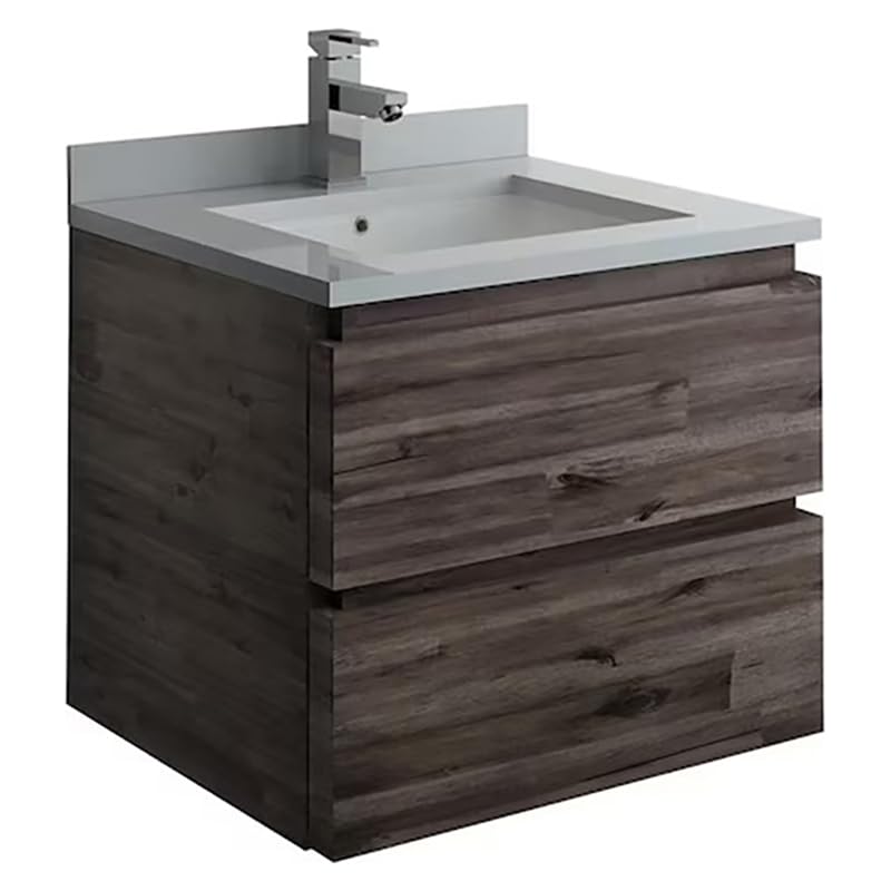 24 Inch Wall Hung Bathroom Vanity with Quartz Countertop and Ceramic Sink S451877