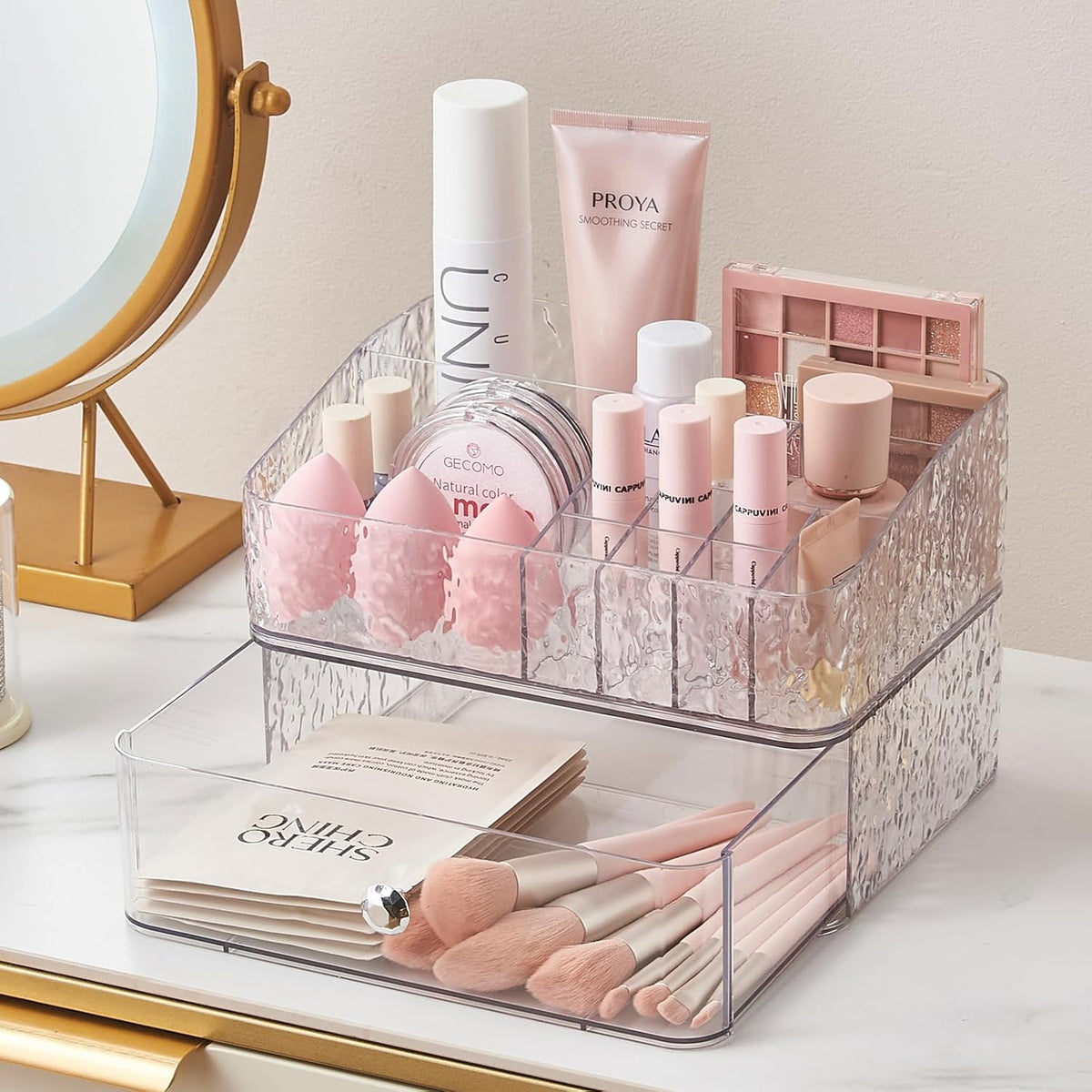 Clear PET Stackable Makeup Organizer Tray Set M59206