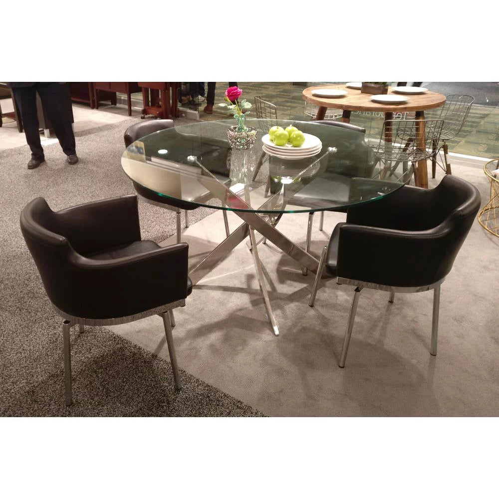 48" Round Dining Table with Glass Top and Silver Legs S69417