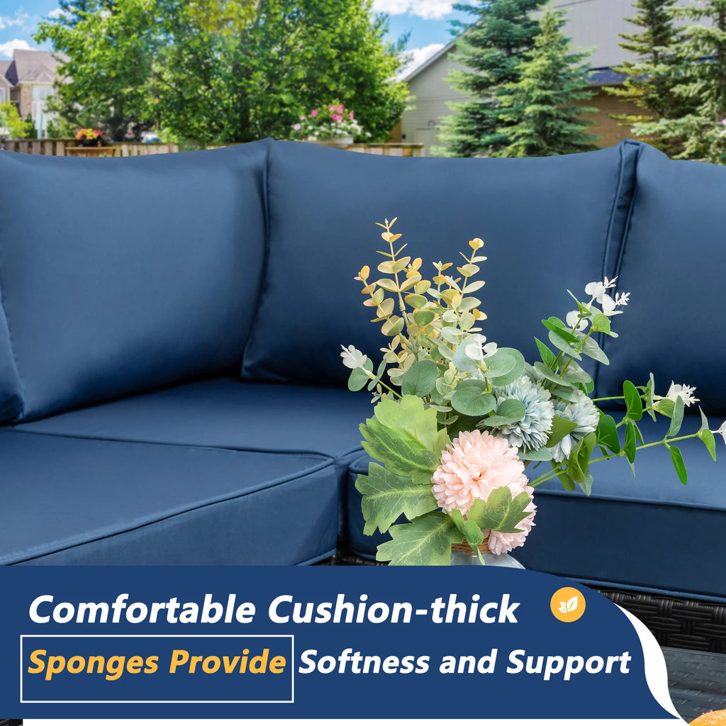 7 Pieces All-Weather Rattan Sectional Sofa with Tea Table Aegean Blue A5214