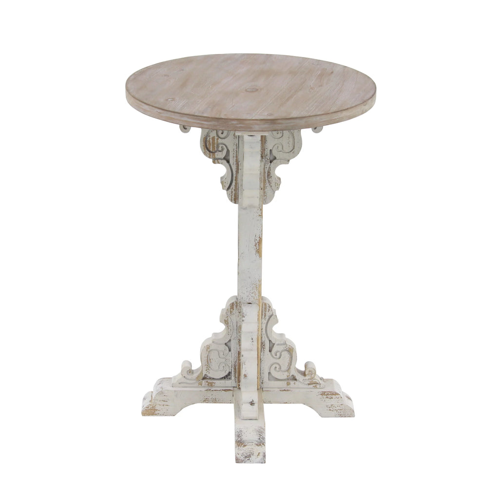 White Wood Accent Table with Brown Wood Top Q66918