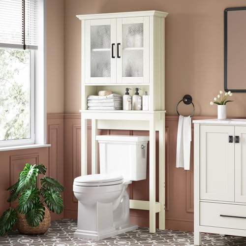 Espresso Over The Toilet Storage Cabinet with Glass Doors and Adjustable Shelf F658312
