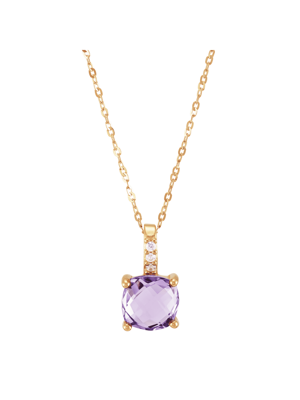Amethyst and Cubic Zirconia Pendant Necklace in 14kt Yellow Gold, 18" J55448