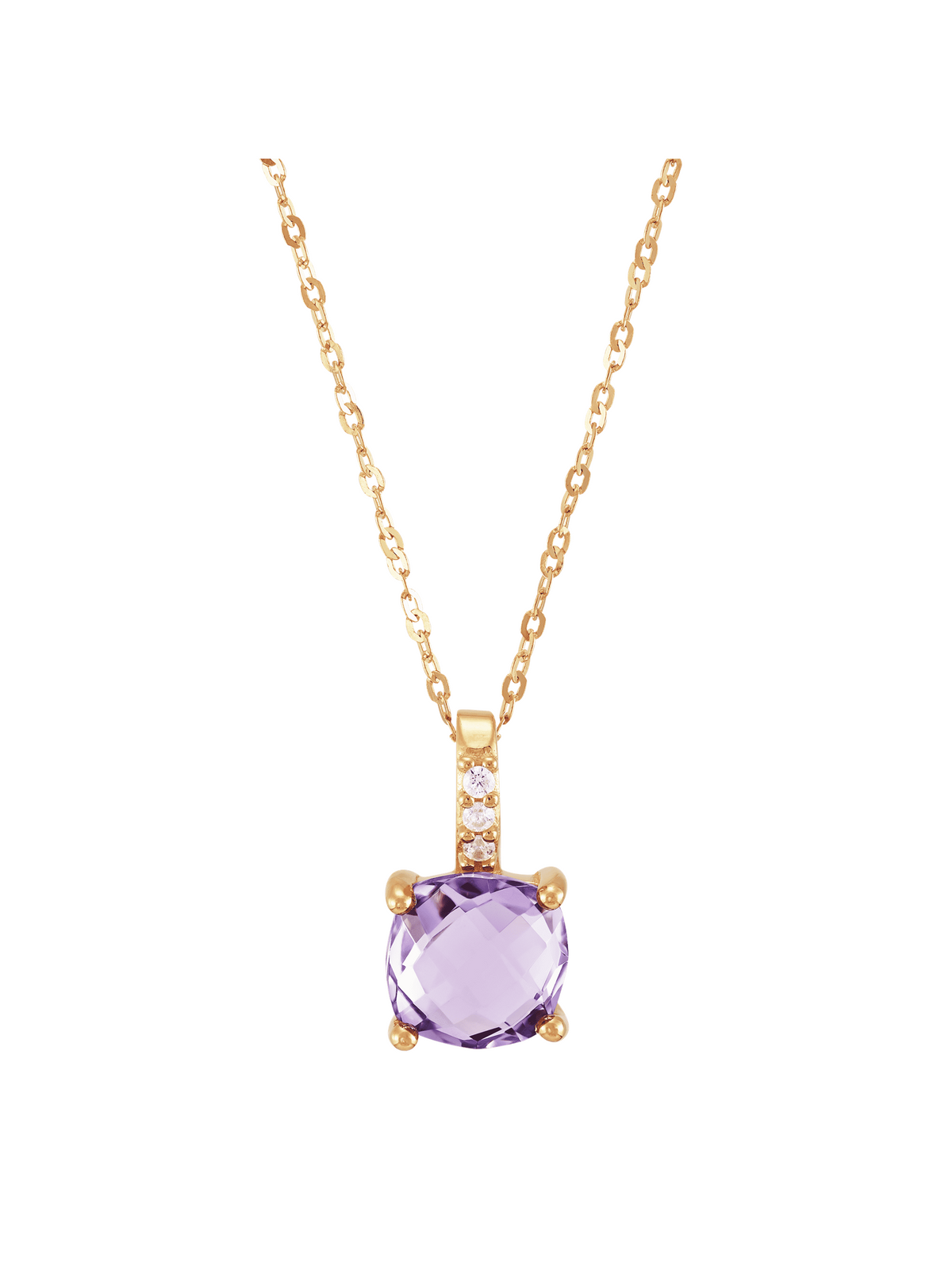 Amethyst and Cubic Zirconia Pendant Necklace in 14kt Yellow Gold, 18" J55448
