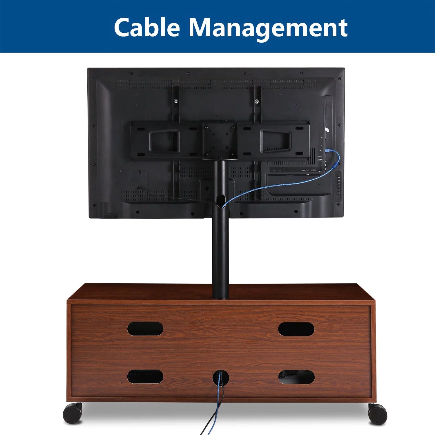 Brown Wood TV Stand with Rolling Wheels B88768