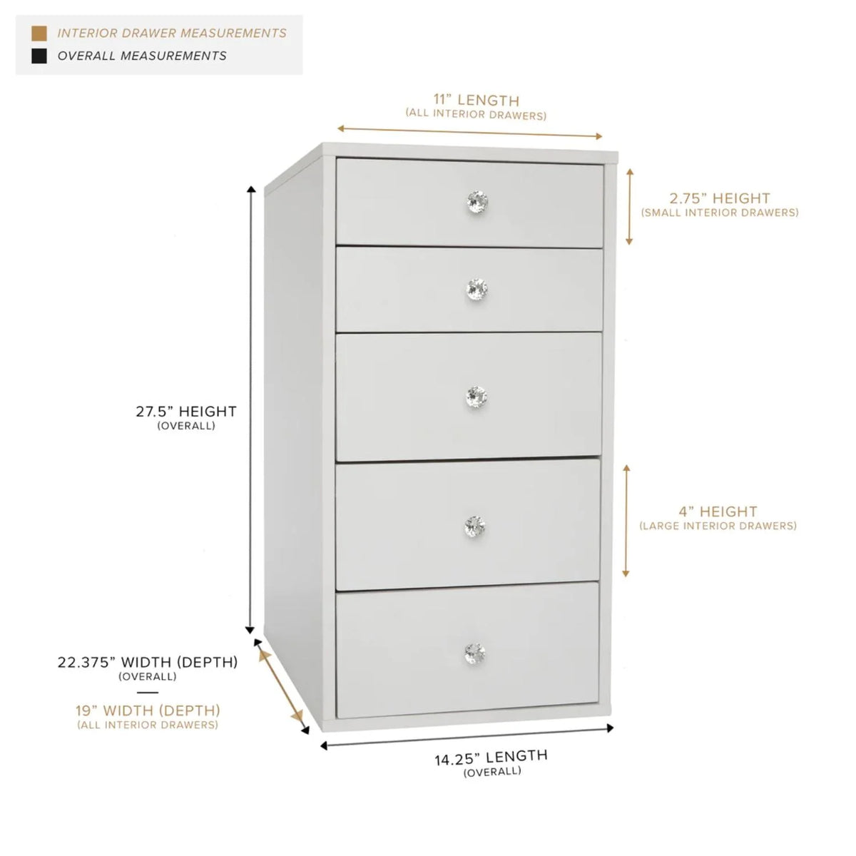 5-Drawer Bright White Makeup Vanity Storage Unit I515