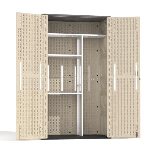 60 Cu.Ft Vertical Outdoor Storage Shed, Resin, Khaki N4608