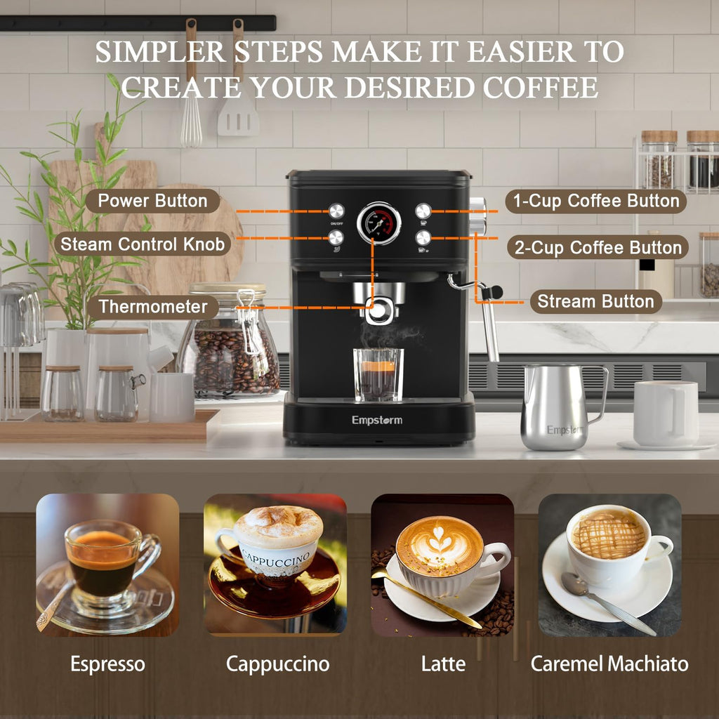 Black 20 Bar Espresso Coffee Machine with Milk Frother C9281